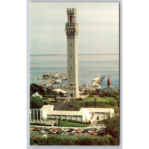 Postcard Massachusetts Cape Cod Provincetown Town Hill Pilgrim Monument c1970s - Picture 1 of 2